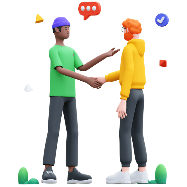 Two 3D Animated Characters Shaking Hands, Representing Collaboration And Web Design Services Partnership