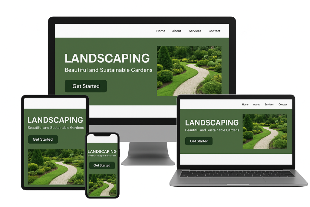 Responsive Landscaping Service Landing Page Displayed On Desktop, Tablet, And Mobile Devices