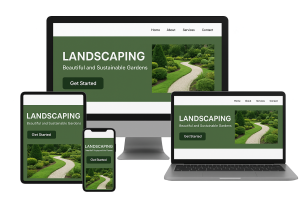 Landing Page For Service Companies 7 Responsive Landscaping Service Landing Page Displayed On Desktop, Tablet, And Mobile Devices