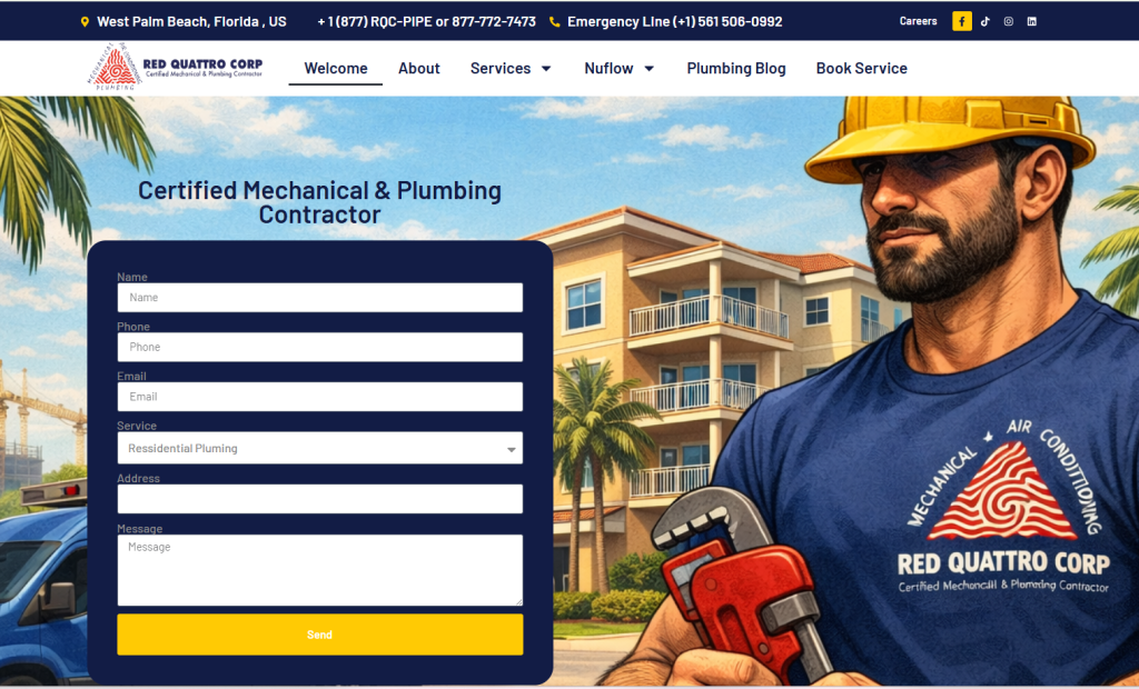 Red Quattro Corp Certified Mechanical And Plumbing Contractor In West Palm Beach, Florida With Service Booking Form