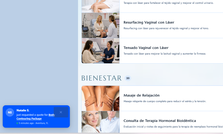 Social Proof The Right Way To Increase Sales 2 Wellness Services Menu Showing Laser Vaginal Treatments And Relaxation Massage Options On A Medical Spa Website