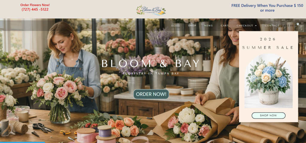 Bloom &Amp; Bay Florists Arranging Pink Roses And Wrapping Bouquets In A Flower-Filled Tampa Bay Shop
