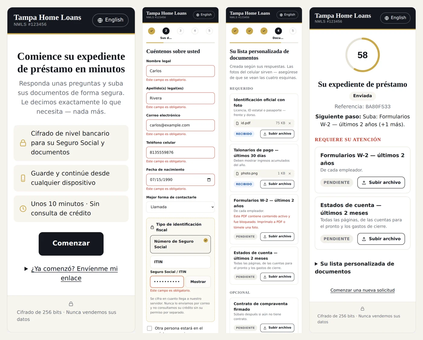 Realtor'S Best Bet; Realtor Listing Pro Remls 7 Pantallas De Relmflow En Español: Inicio De La Solicitud, Datos Del Cliente, Lista Personalizada De Documentos Y Expediente Con Puntaje 58